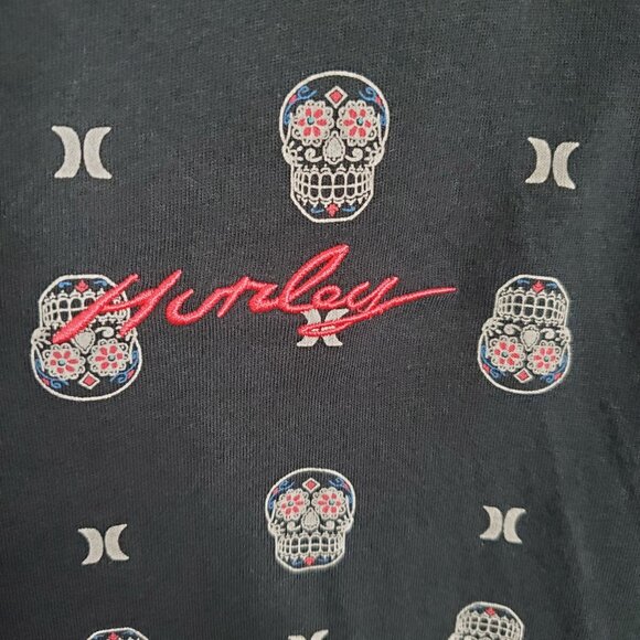 Hurley XXL Mens Shirt Graphic Tee Black Sugar Skull Allover Print Short Sleeve - Picture 6 of 8